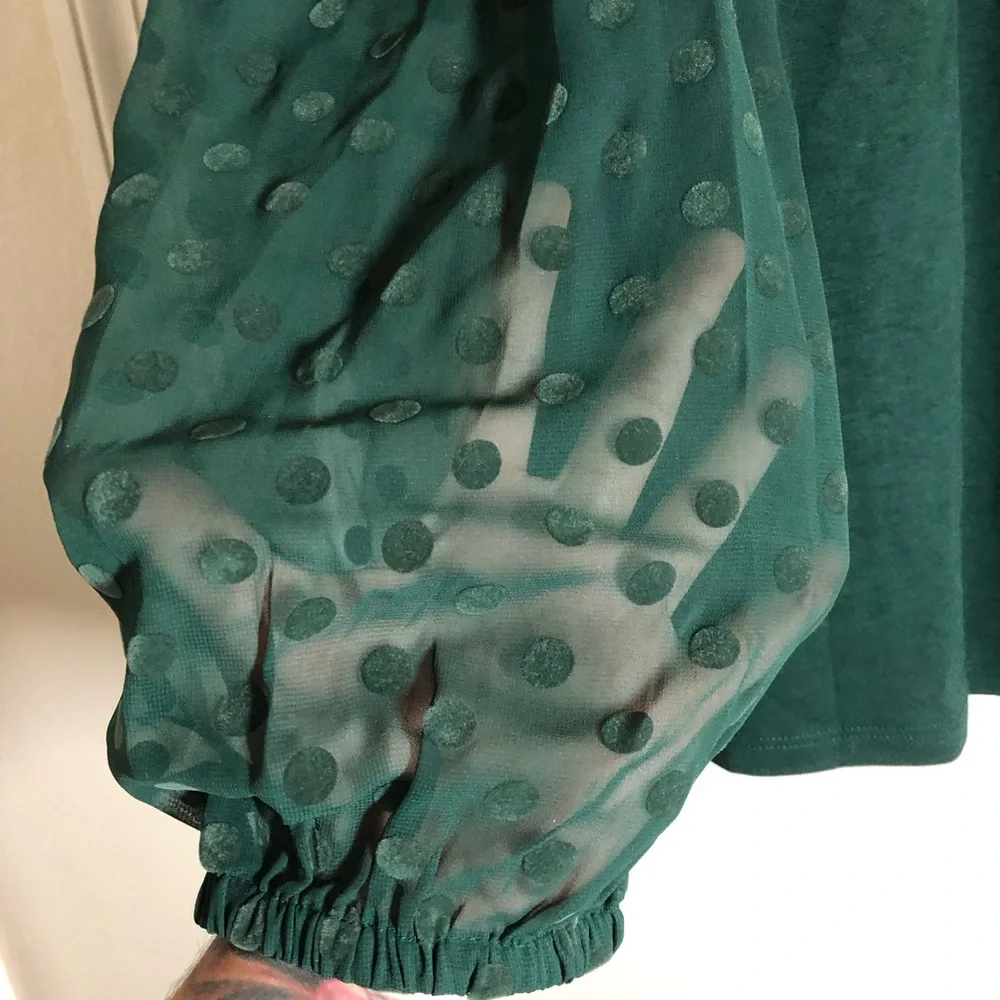 LOFT Green Long Sleeve Blouse with Sheer Detail - Picture 2 of 2